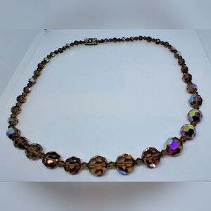 * Vintage Cognac AB Glass Crystal Graduated Faceted Bead Necklace